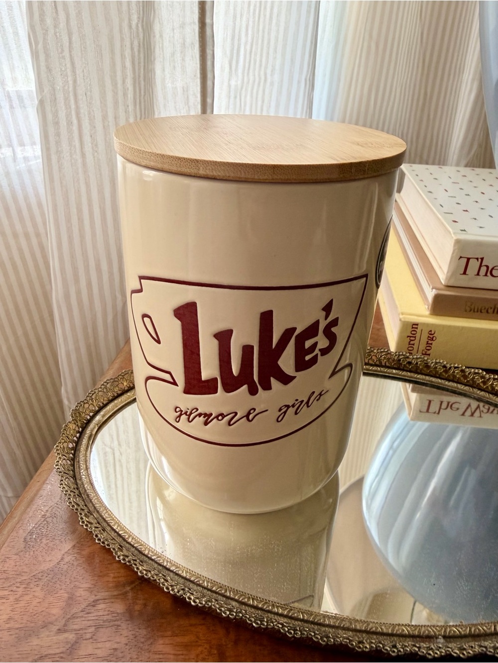 Gilmore Girls Ceramic Coffee Canister with Bamboo Lid - Cream and Maroon